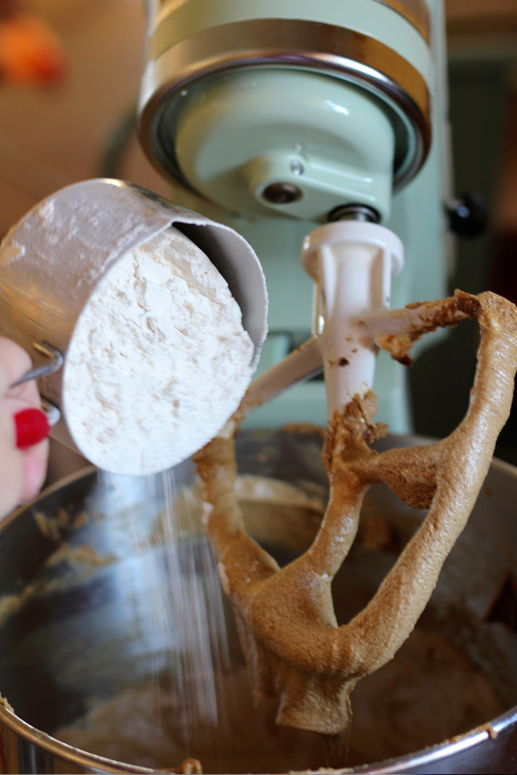 GingerMolassesDoughMix You'll mix in the dry ingredients for the ginger molasses cookies after the eggs and vinegar have been fully incorporated.