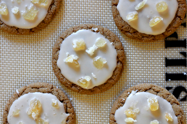 GingerMolassesGlazed Top the glazed ginger molasses cookies with bits of candied ginger and allow to set.