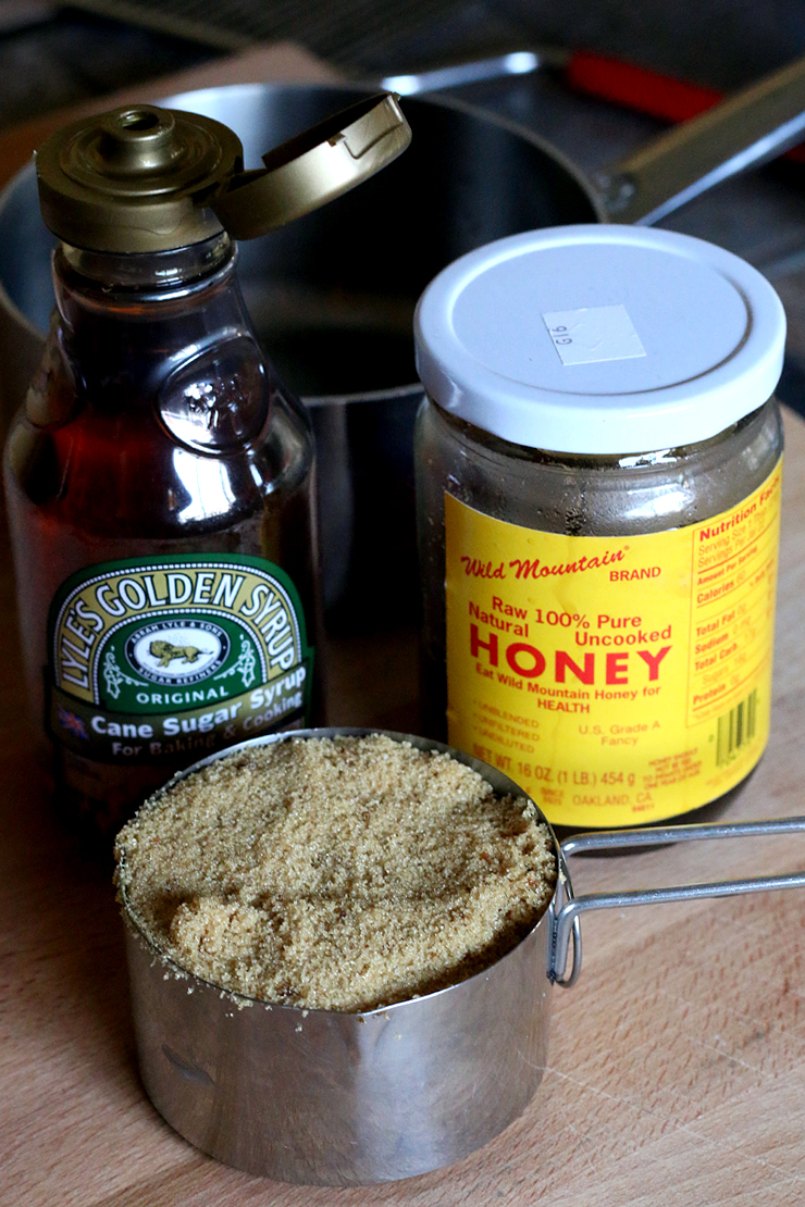 Lyle's Golden Syrup, brown sugar and honey make the syrup that binds the granola bars together. AlmondCherryCacaoGranolaBarsSyrup