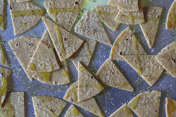 Baked tortilla chips before baking Baked tortilla chips before baking