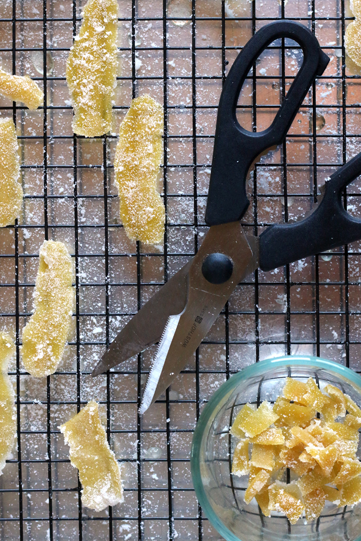 Cutting candied lemon peel Cutting candied lemon peel