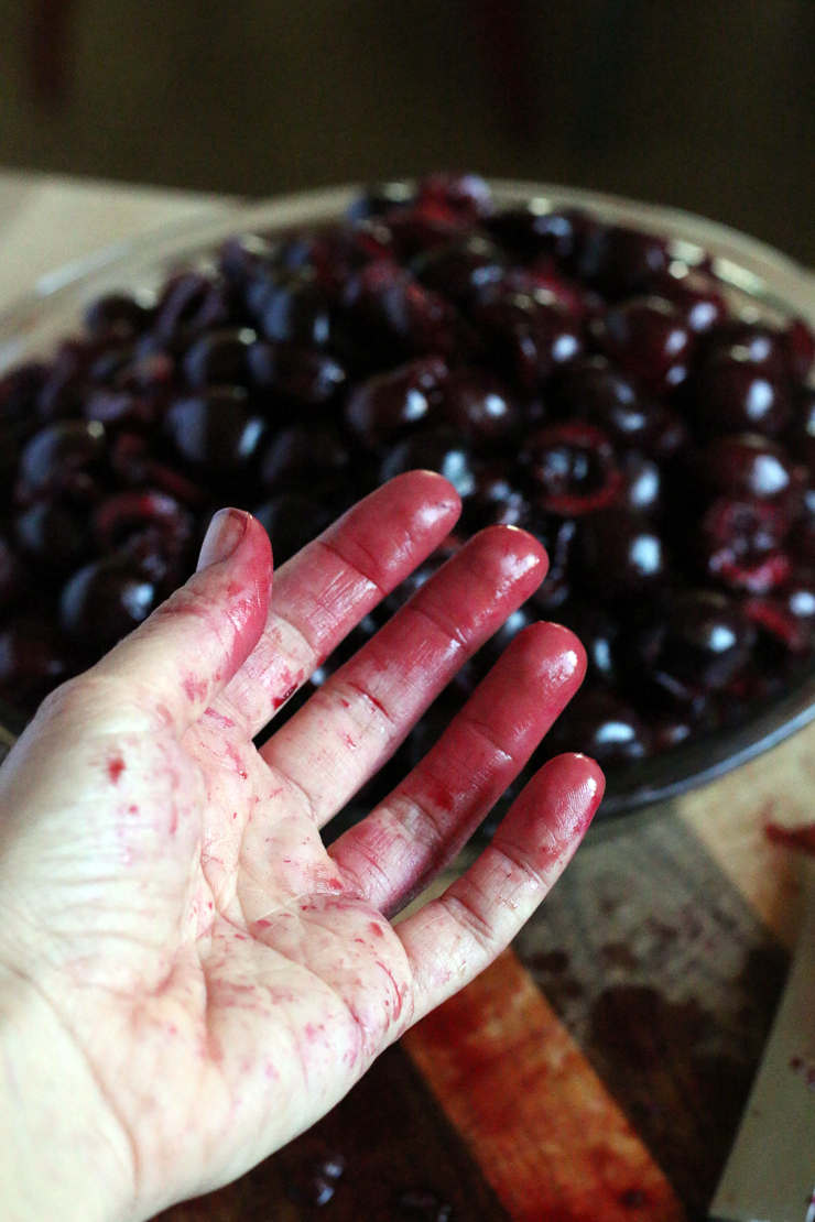 pitted and halved cherries pitted and halved cherries