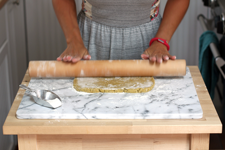 rolling tart dough for Fig Mascarpone Tart with Pistachio Black Pepper Crust
