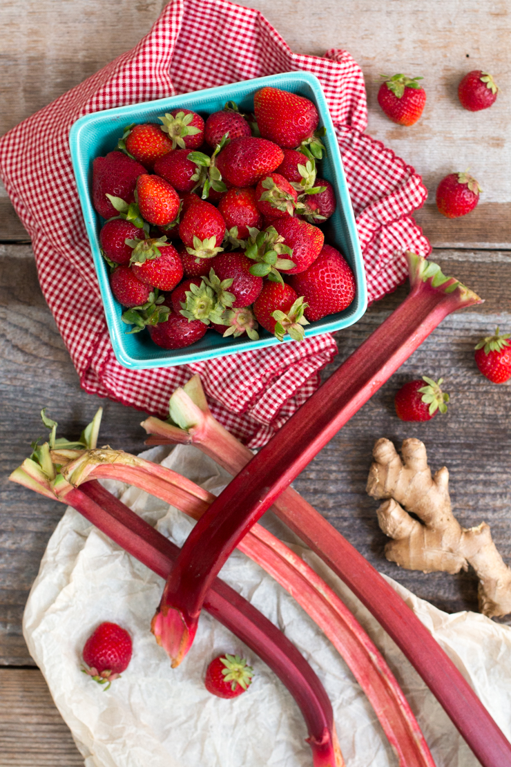 strawberry and rhubarb to be made into crumble bars