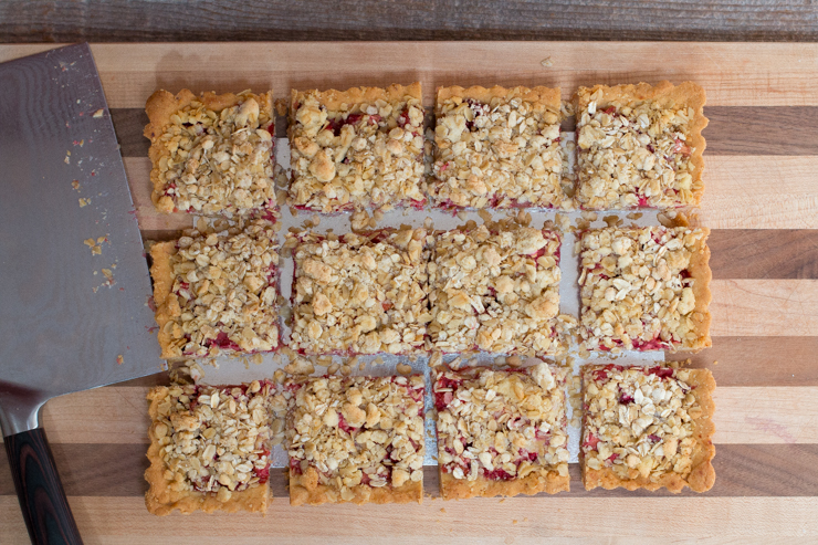 cut Strawberry Rhubarb & Ginger Crumble Bars