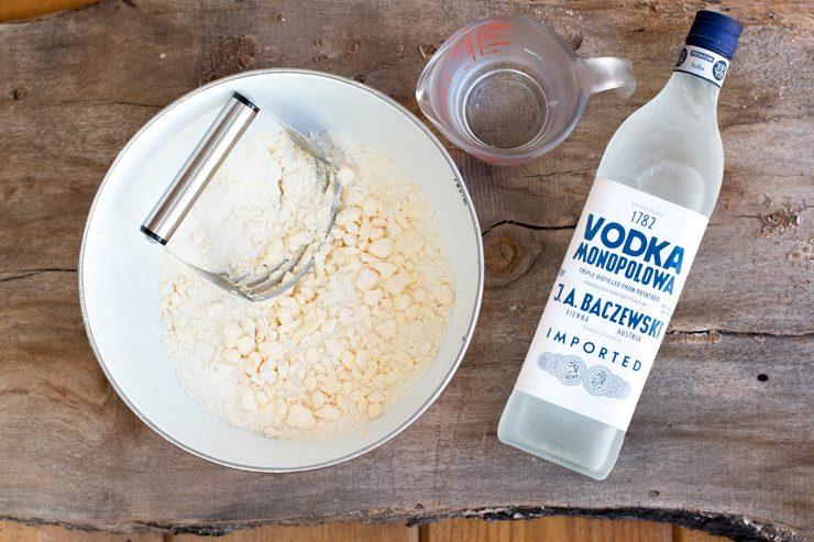 pink peppercorn galette dough with ice cold vodka