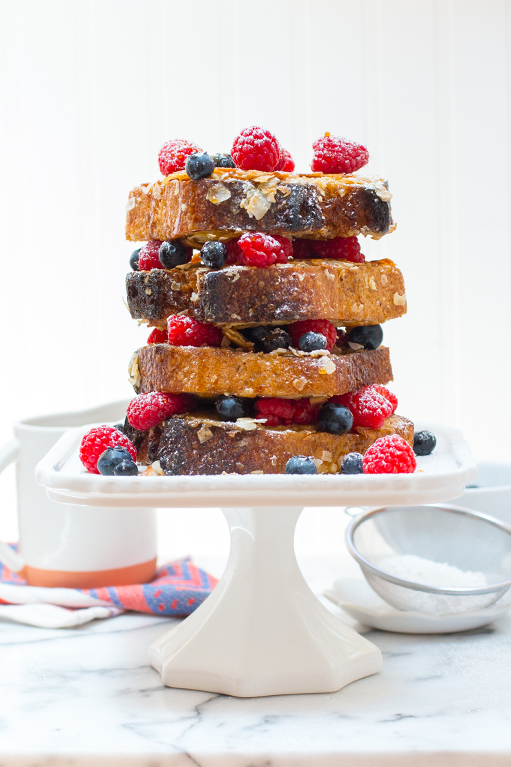 Coconut French Toast tower with berries