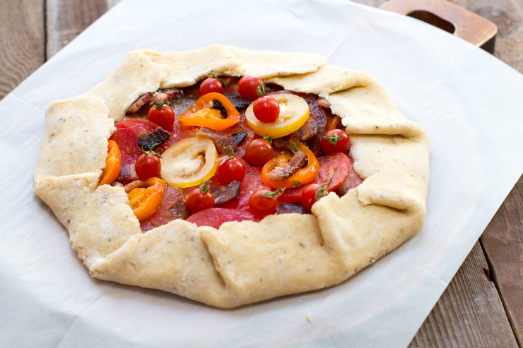 Edges folded over forming natural pleats in the BLT Galette pepper crust.