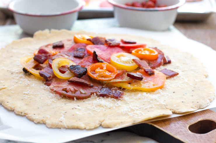 Added tomatoes to the bacon and pecorino cheese on the BLT Galette dough