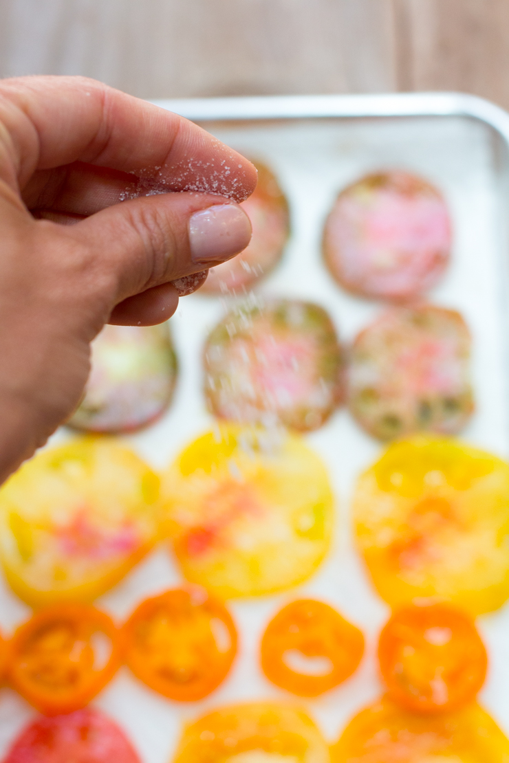 Salting the BLT Galette tomatoes