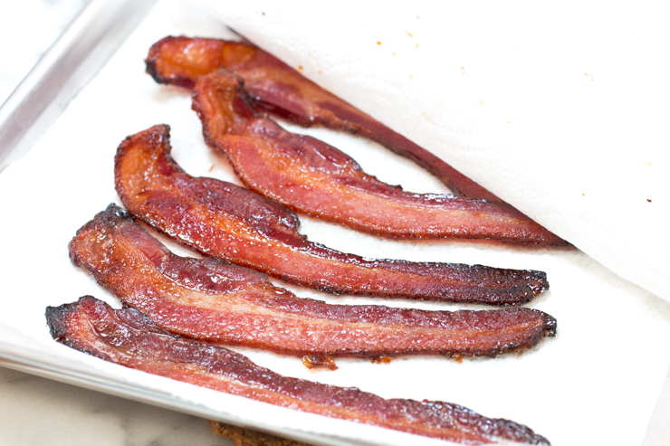 Brown Sugar Bacon fresh out of the oven has a juicy glaze