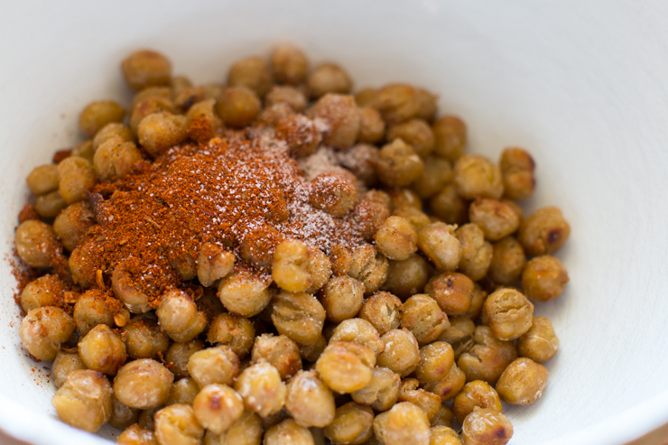 harissa spice and salt sprinkled over fried garbanzo beans