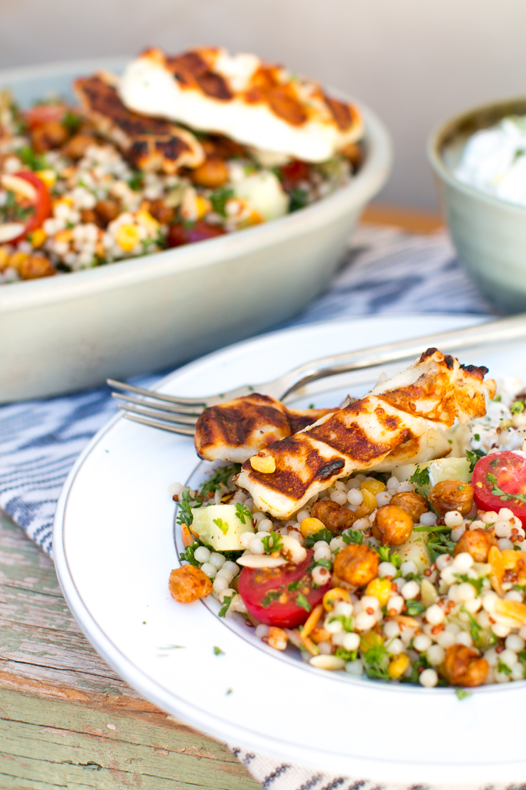 Mediterranean Grain Salad with Grilled Halloumi by Becky Sue