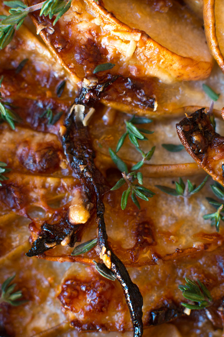 French Onion Gruyere Pear Galette super close up