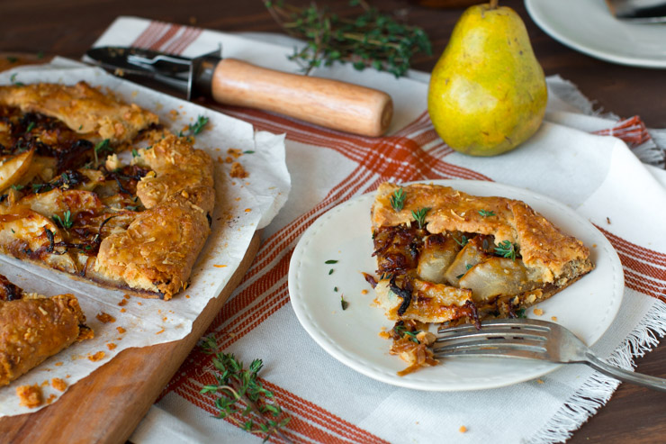 French Onion Gruyere Pear Galette sliced