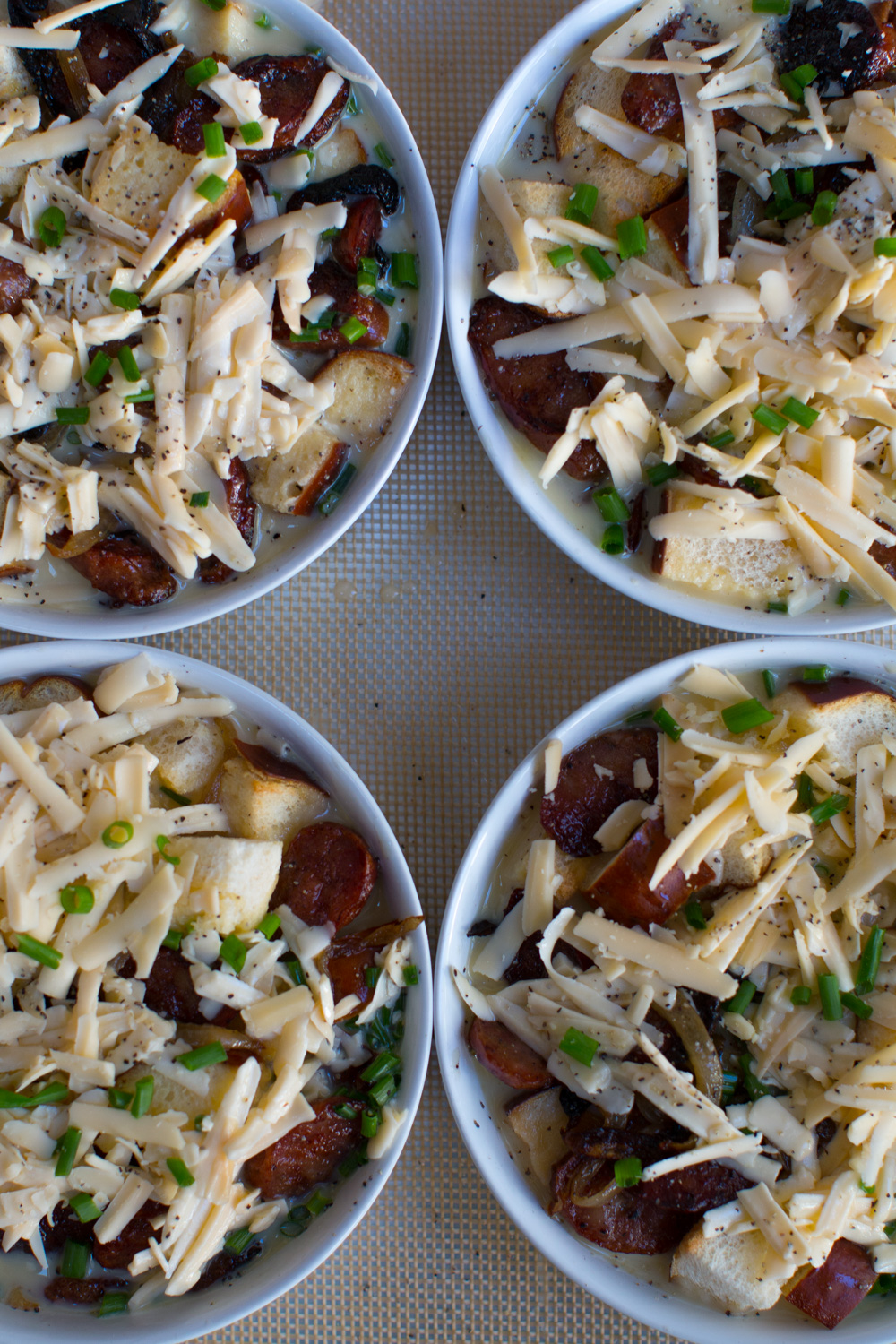 Sausage Gouda and Pretzel Strata prebake