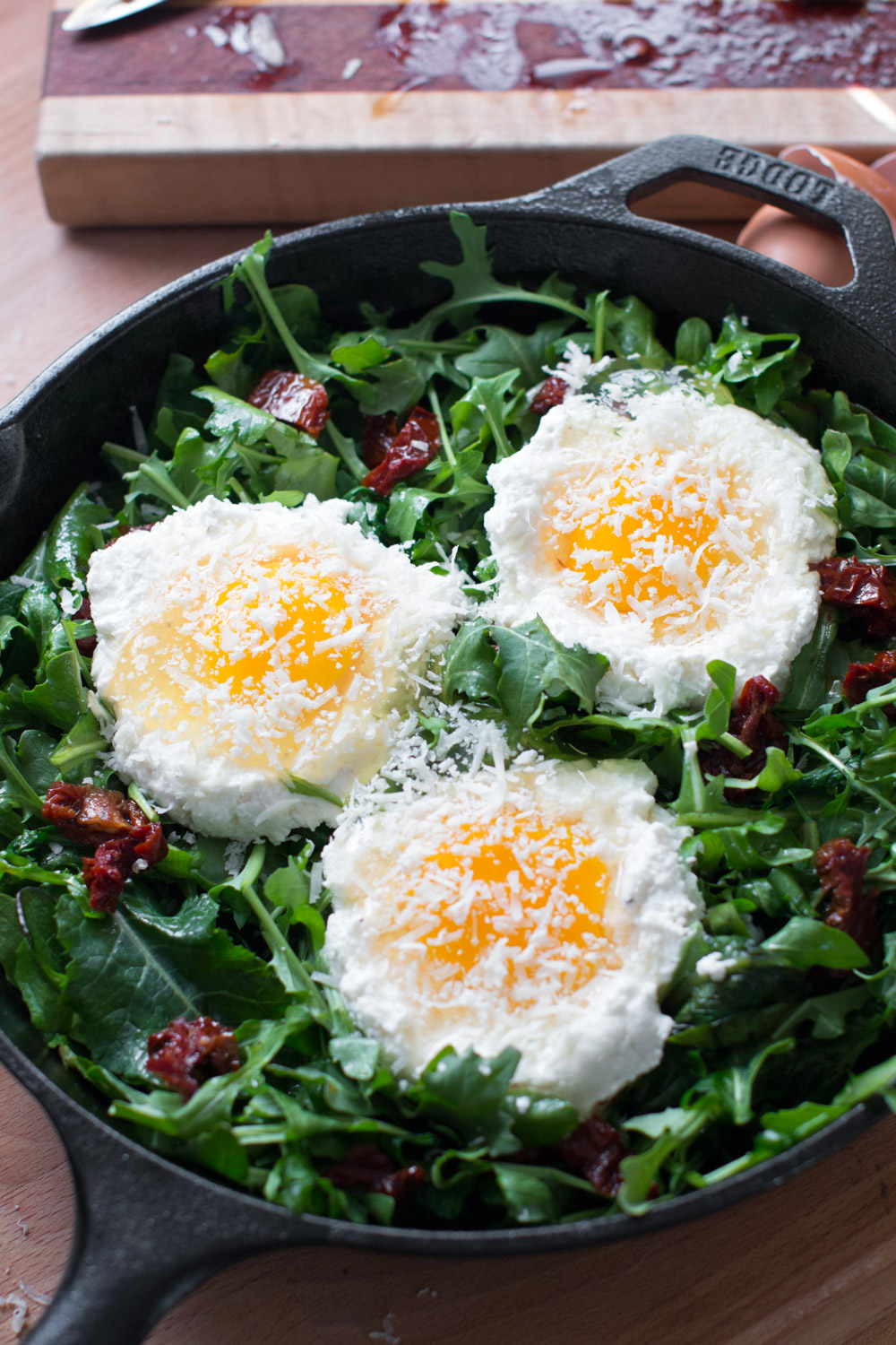 Baked Eggs with Ricotta, Greens & Sun Dried Tomatoes prebake Baked Eggs with Ricotta, Greens & Sun Dried Tomatoes-11