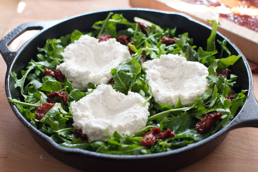 Baked Eggs with Ricotta, Greens & Sun Dried Tomatoes ricotta clouds ricotta clouds