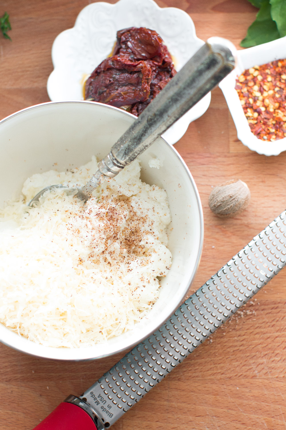 Baked Eggs with Ricotta, Greens & Sun Dried Tomatoes ricotta mix ricotta cheese