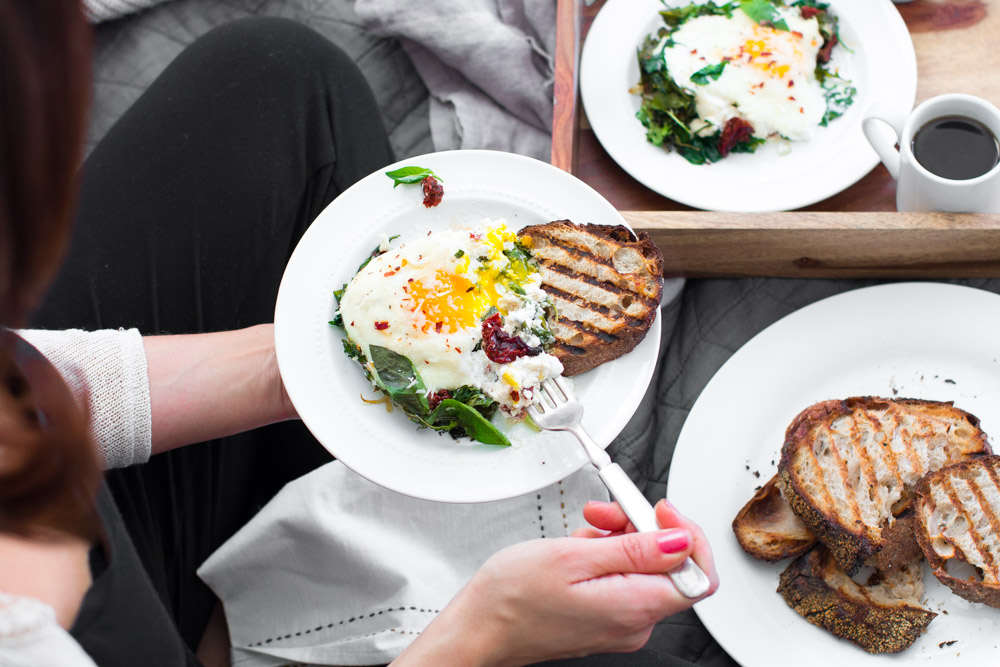 Baked Eggs with Ricotta, Greens & Sun Dried Tomatoes Baked Eggs with Ricotta, Greens & Sun Dried Tomatoes