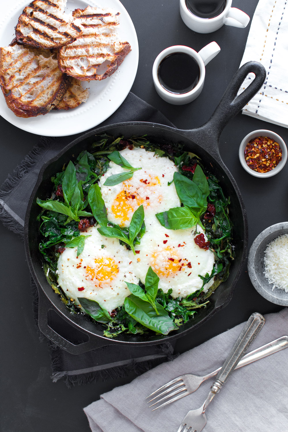 Baked Eggs with Ricotta, Greens & Sun Dried Tomatoes Baked Eggs with Ricotta, Greens & Sun Dried Tomatoes-35