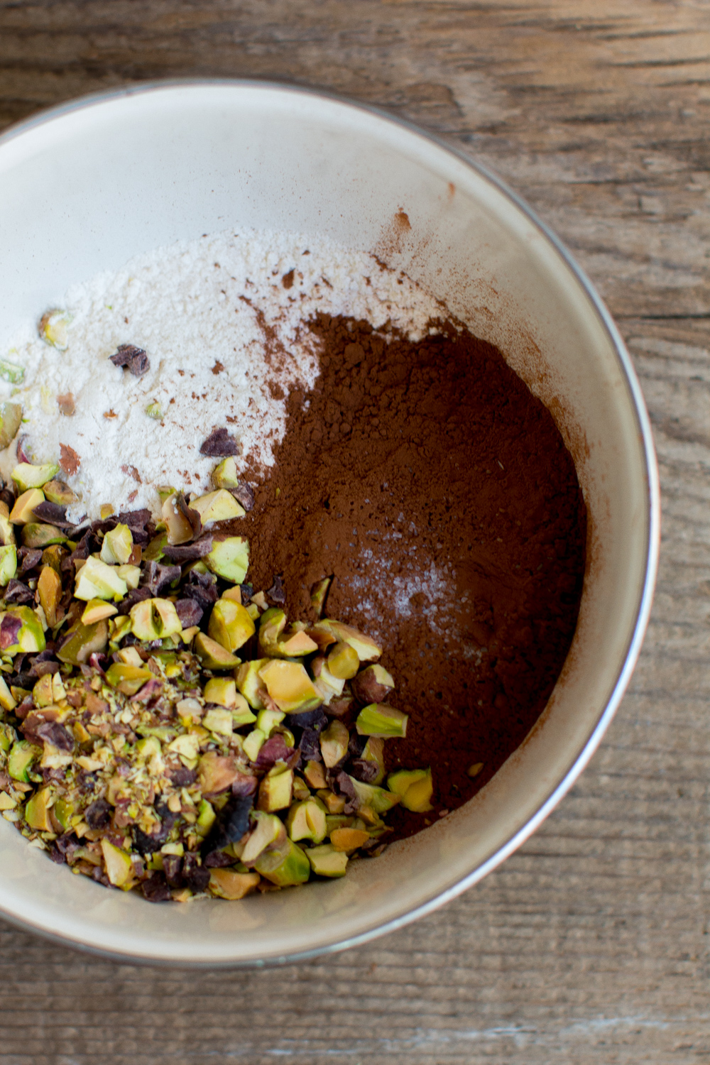 Dark cocoa and chopped pistachios give the crust a deep flavor and nutty crunch.