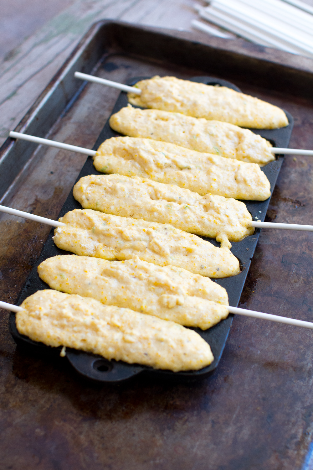 Mexican Street Cornbread batter with sticks
