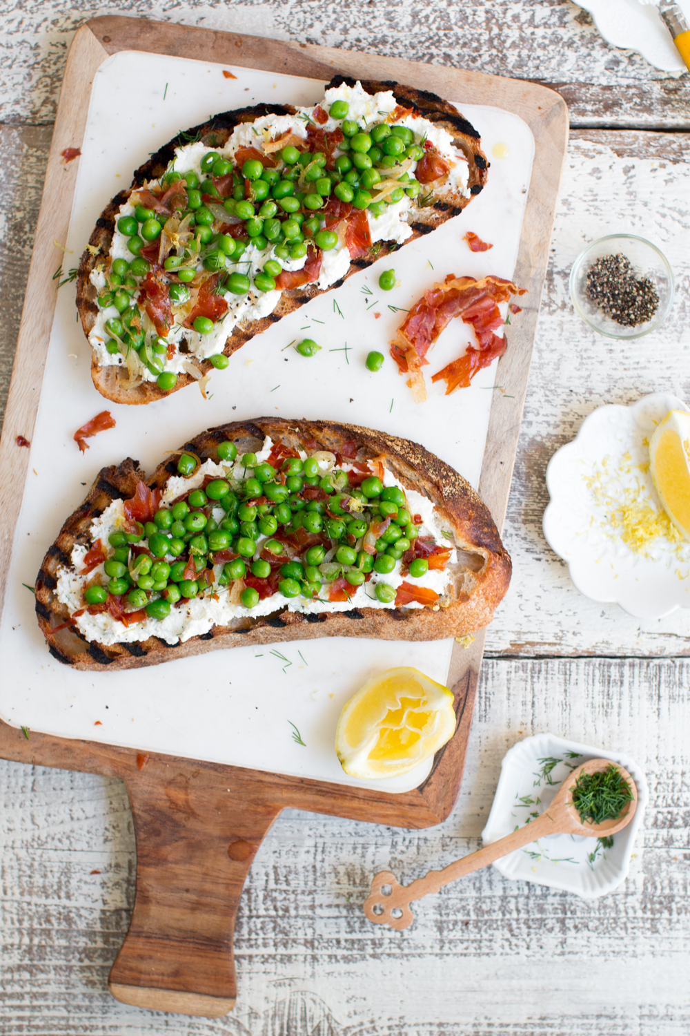 Pea Prosciutto and Goat Cheese Tartine