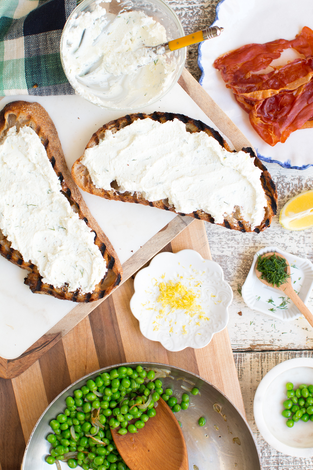 goat cheese slathered sourdough bread