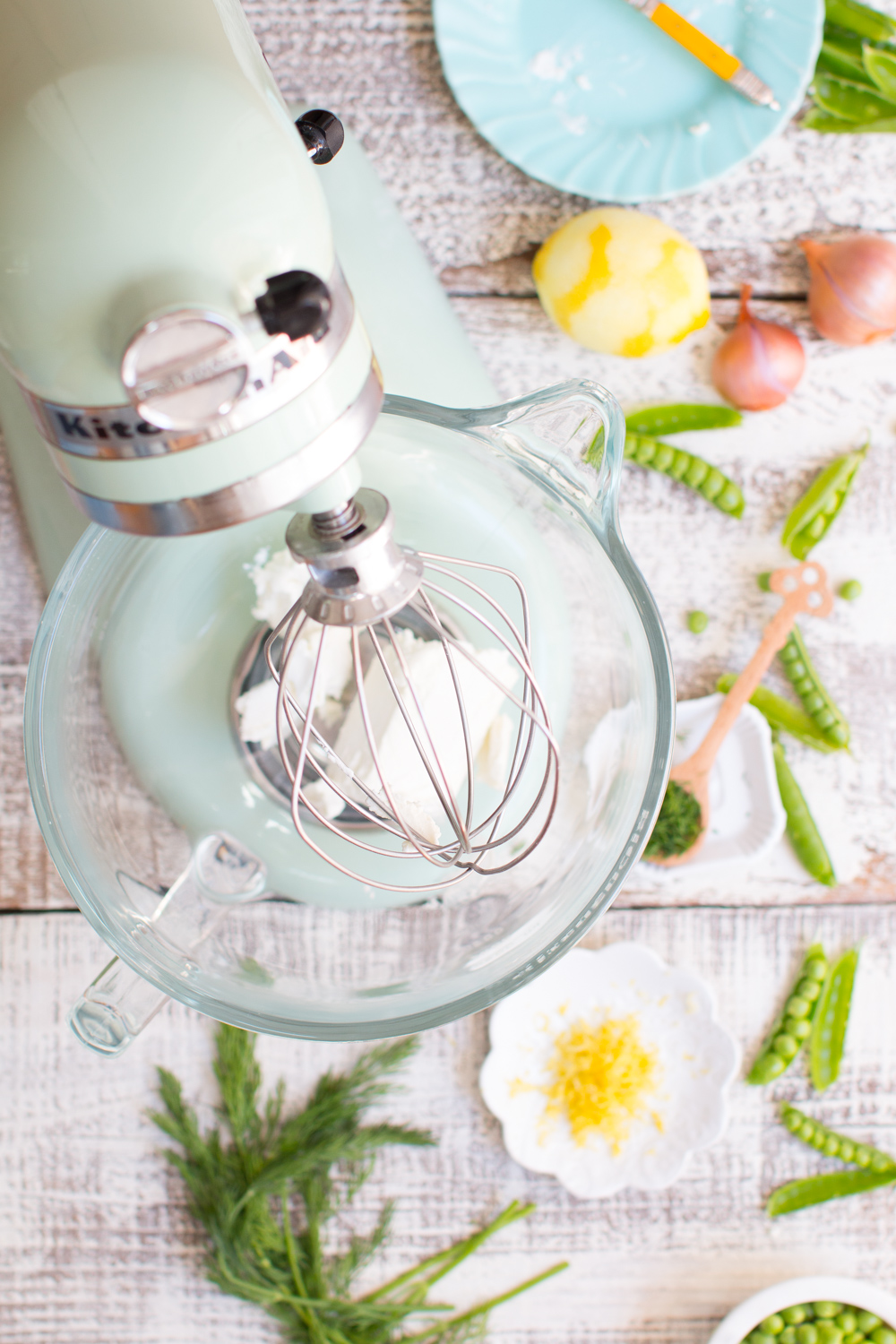 Kitchenaid Stand Mixer to whip together the goat cheese, Greek yogurt, lemon zest and fresh dill