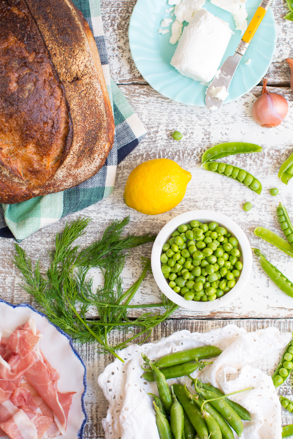 ingredients for Pea Prosciutto and Goat Cheese