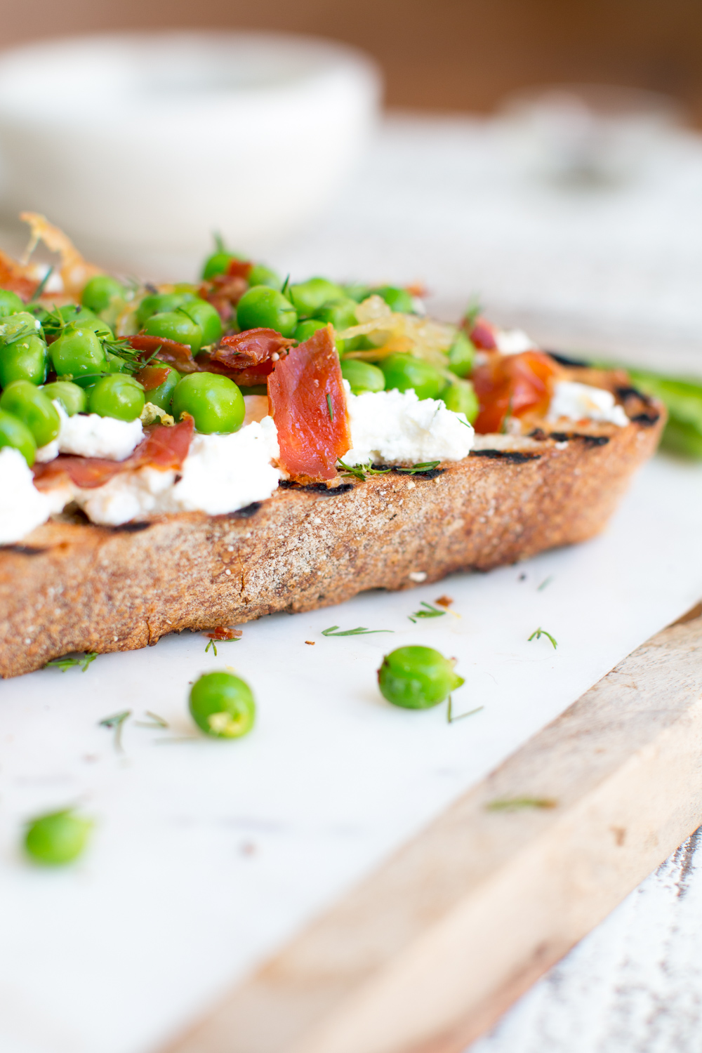 Pea Prosciutto and Goat Cheese Tartine