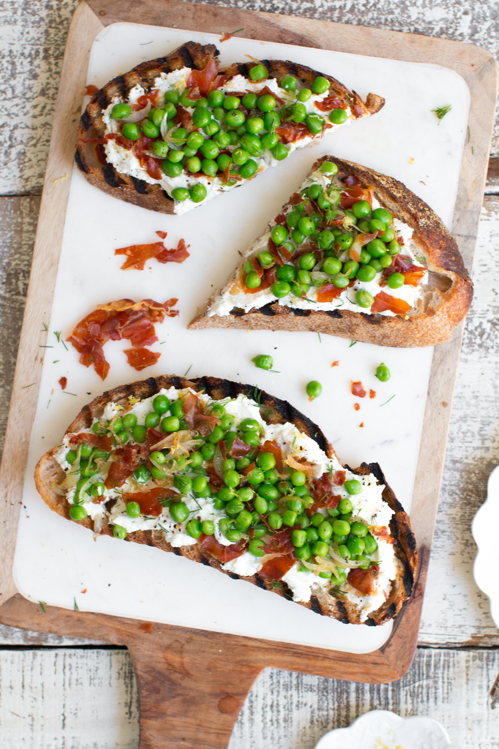 Pea Prosciutto and Goat Cheese Tartine