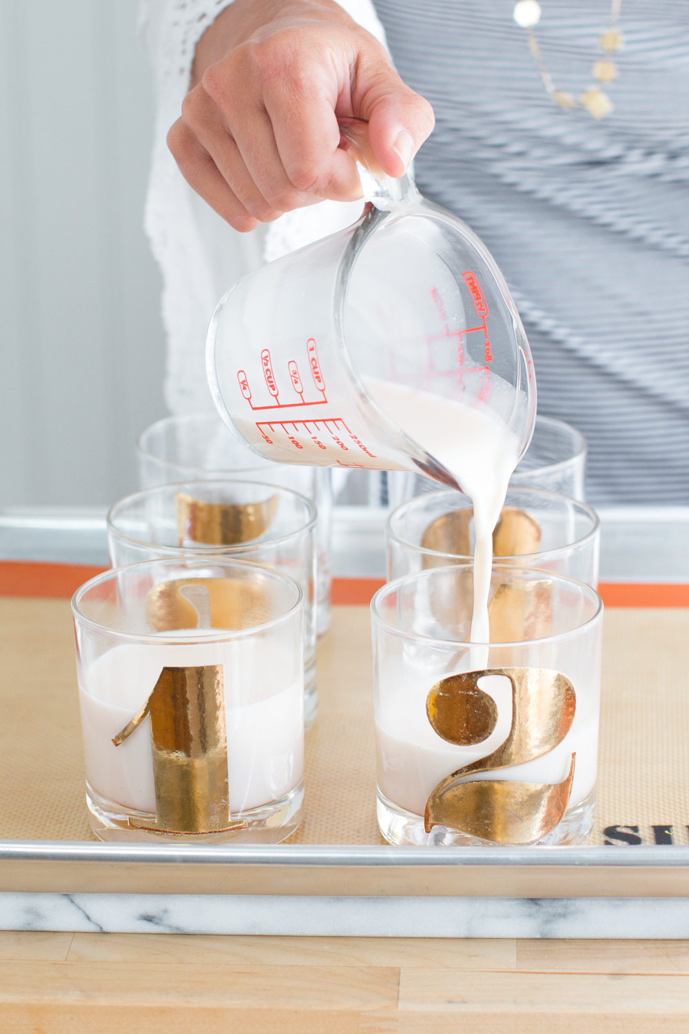 dividing Aperol Spritz Panna Cotta