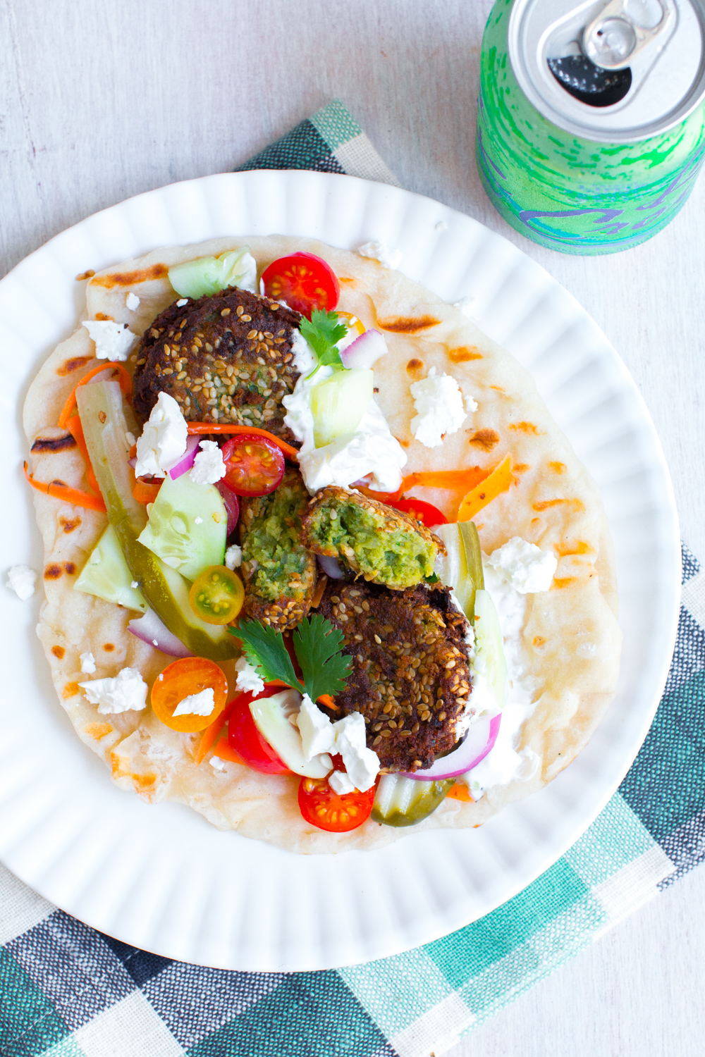 Falafel Pita adapted from The Sugar Hit by Baking The Goods. Served with La Croix, mmm.