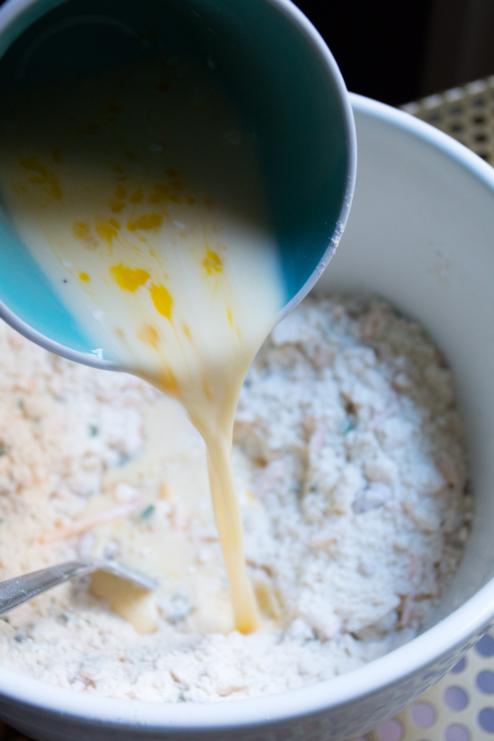 Adding cream and eggs