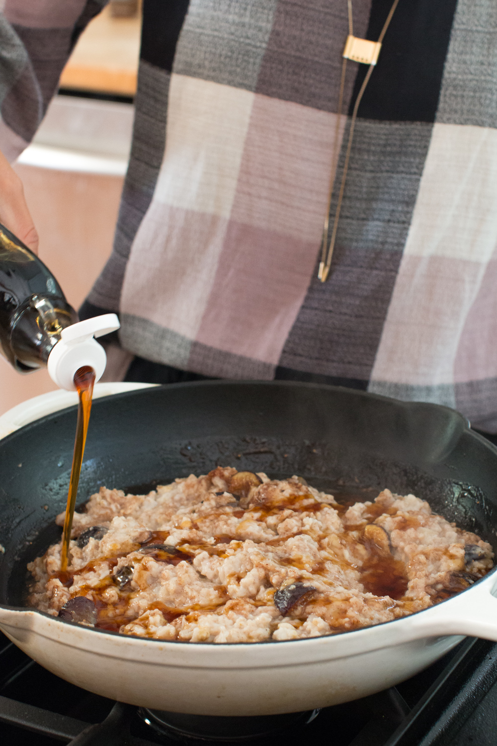 maple syrup drizzle on Fig Pistachio Oatmeal Brûlée