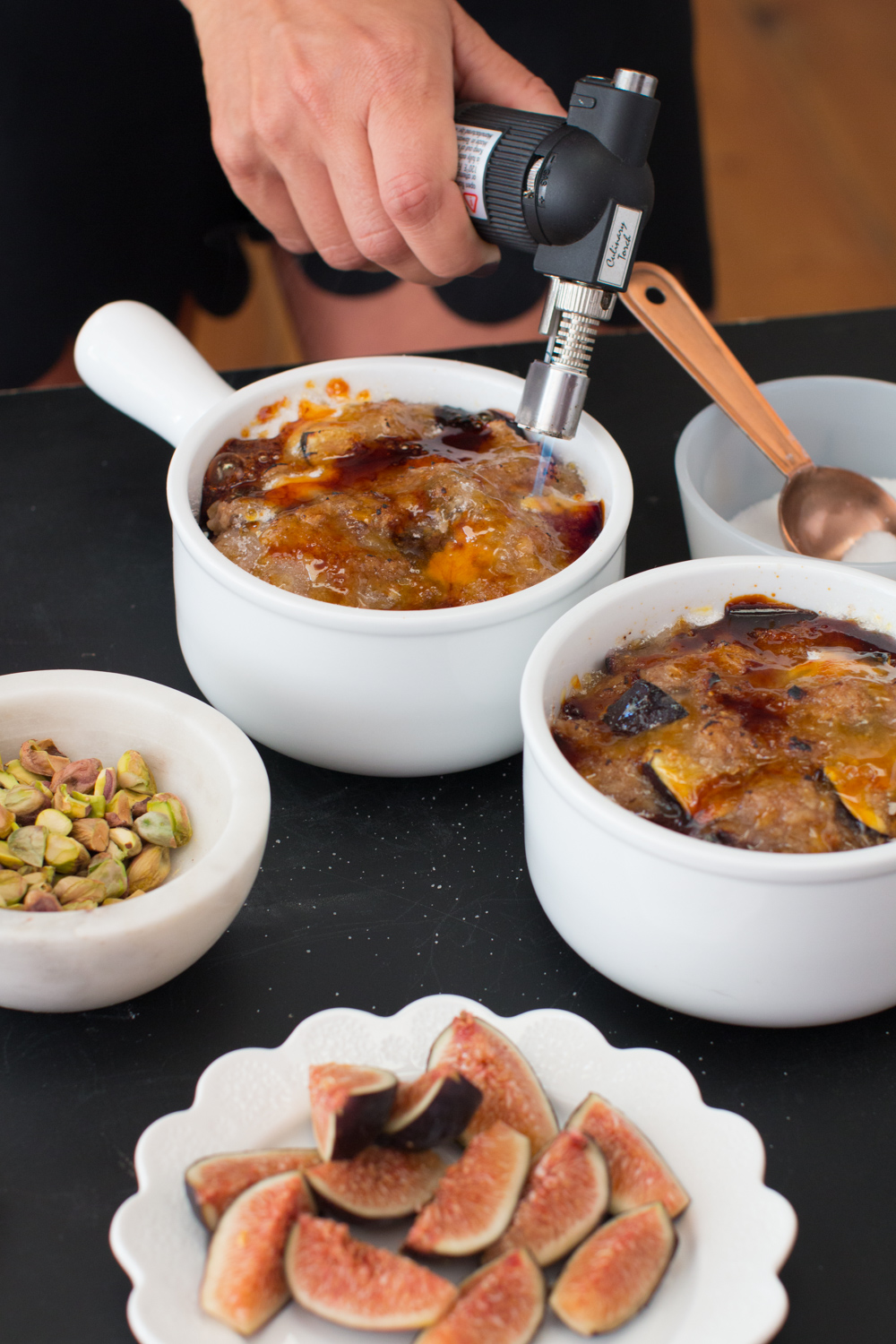 Fig Pistachio Oatmeal Brûlée torch