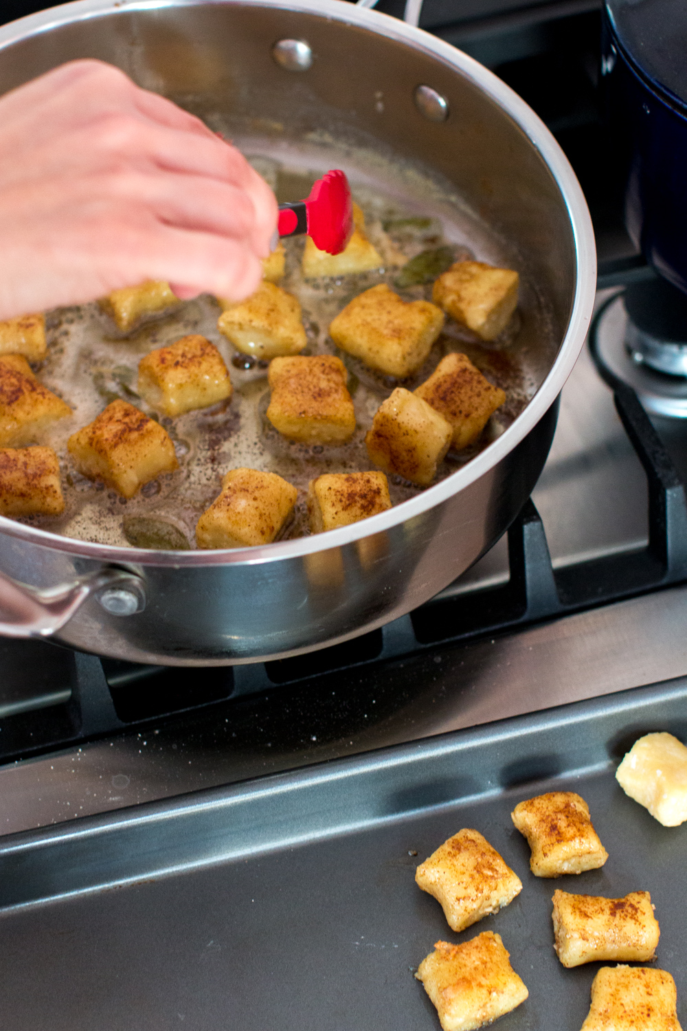 frying dunderi in brown butter