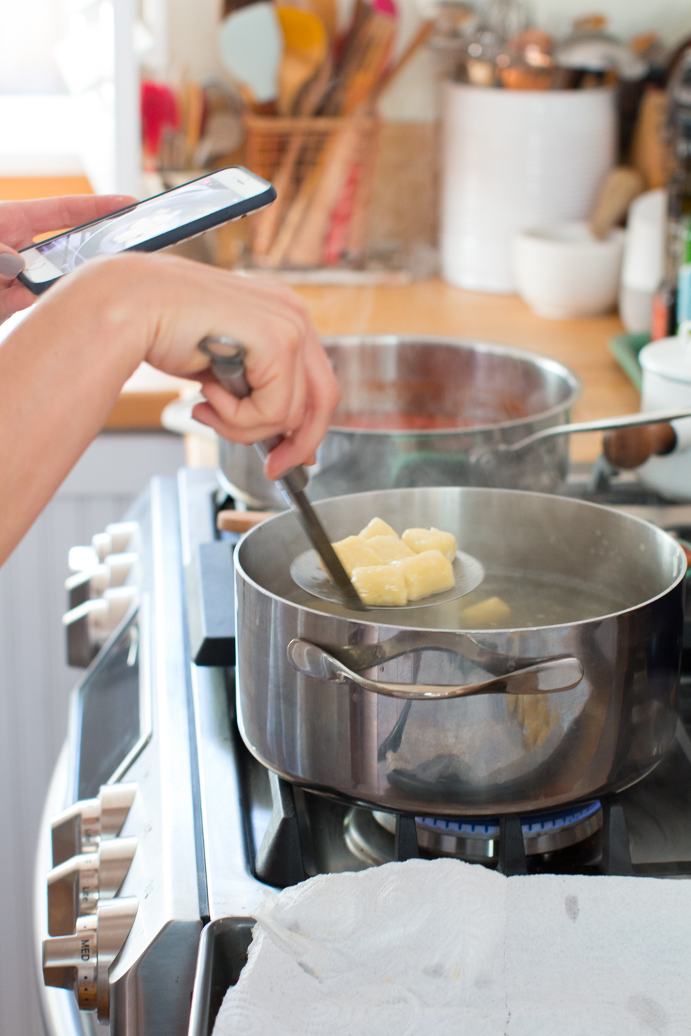 dunderi dumplings cooking in simmering water