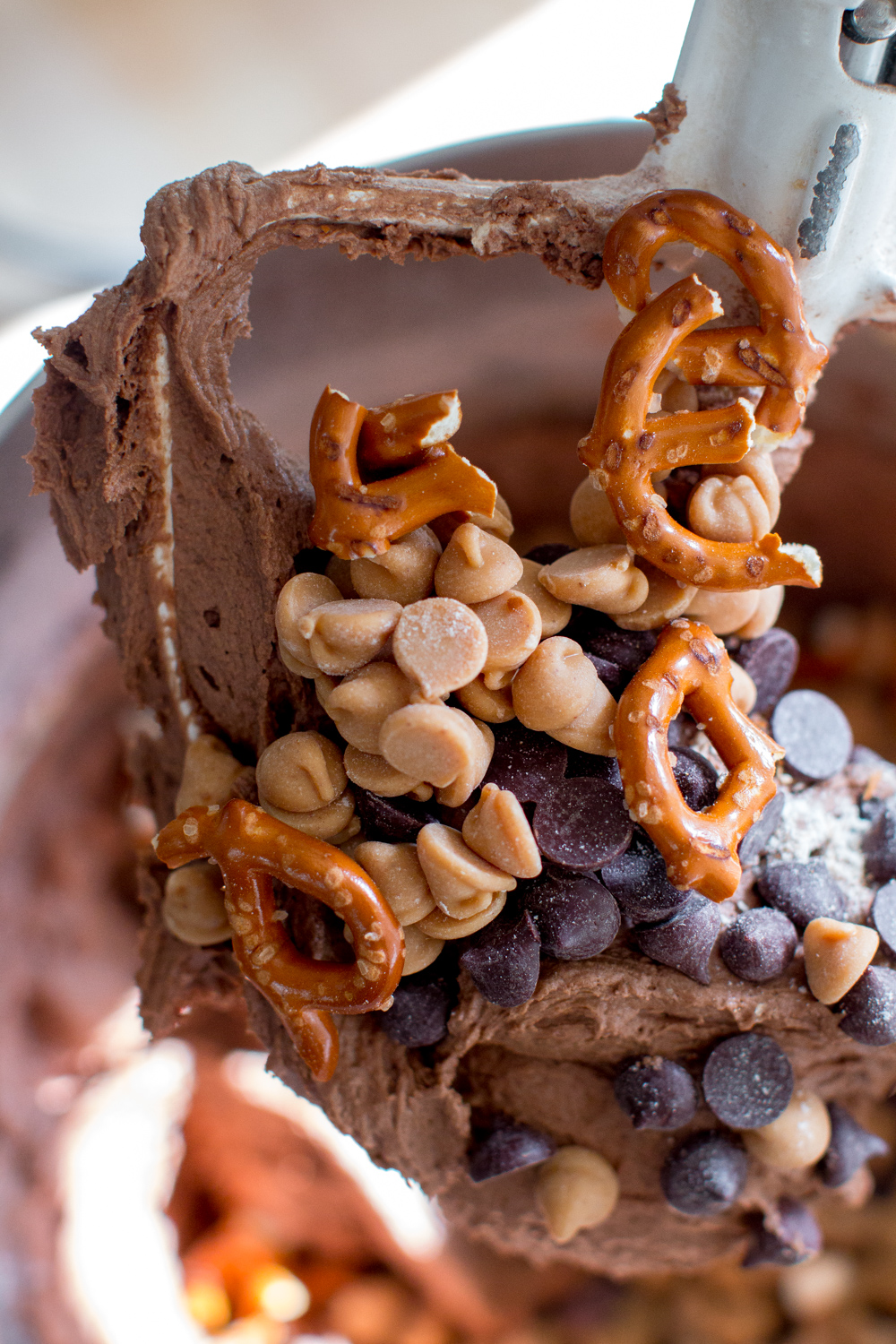 Chocolate Peanut Butter Chip Pretzel Cookie dough