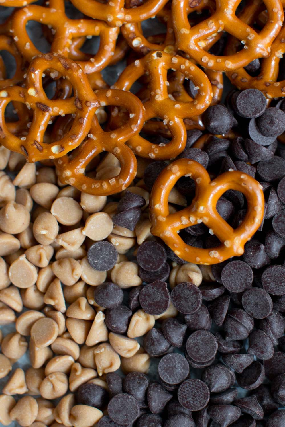 Chocolate Peanut Butter Chip Pretzel Cookies textures