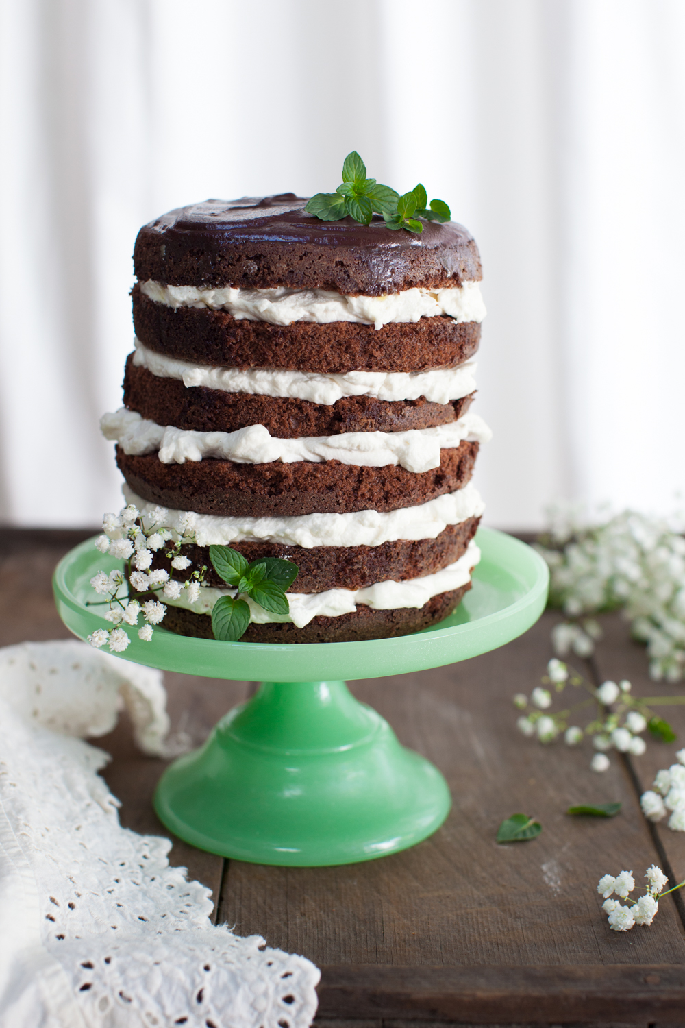 Mint Chocolate Cake layered up and ready to party.