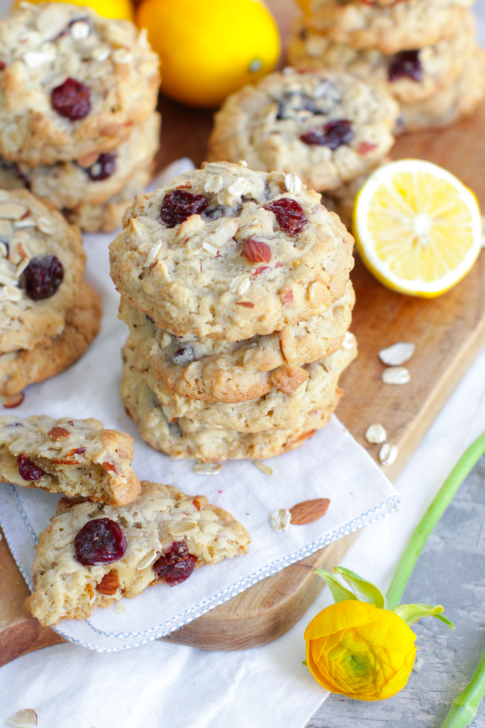 Lemon Cherry Almond Oat Cookies
