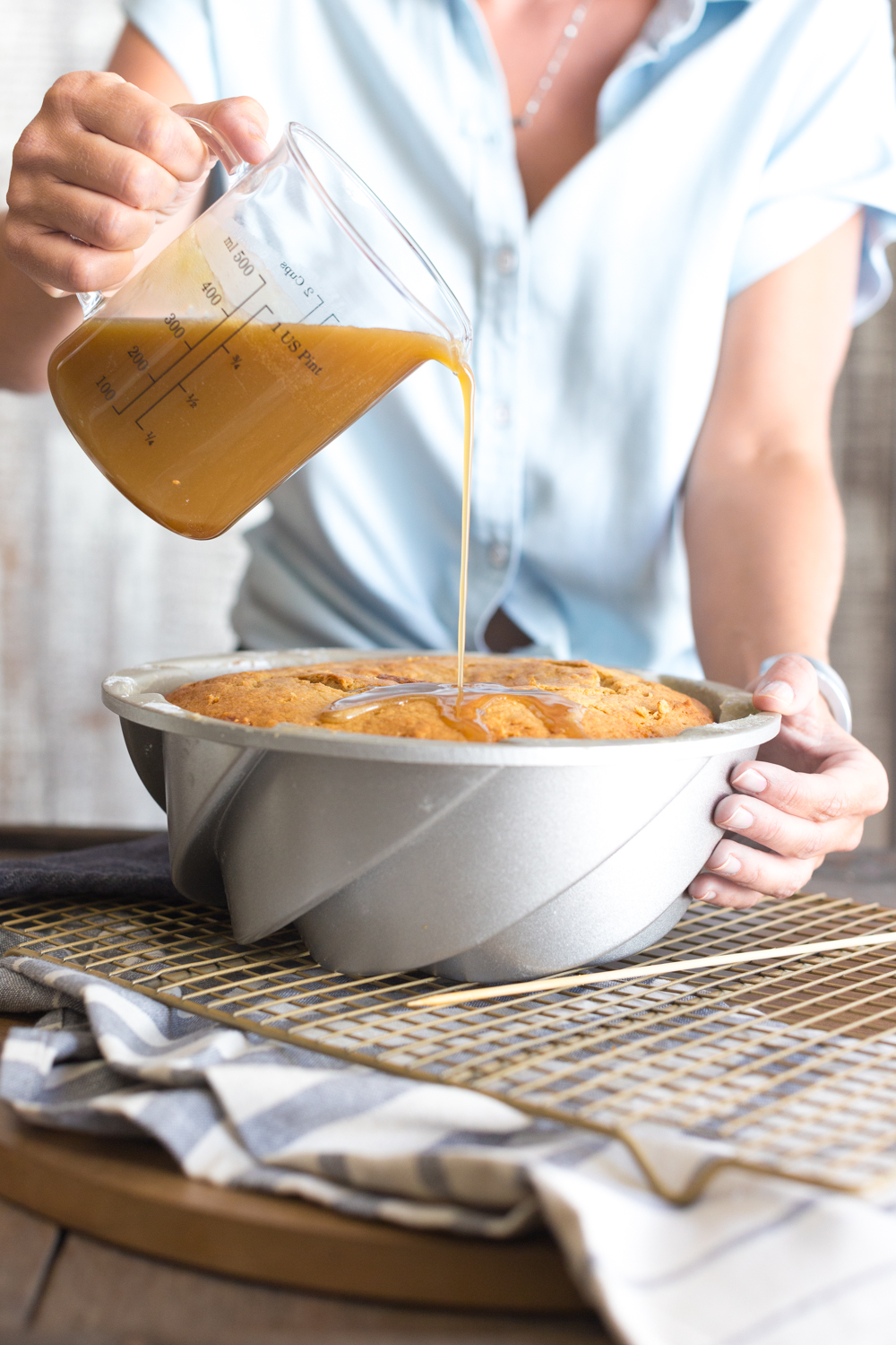 glazing the One Bourbon, One Scotch, One Beer Bundt Cake