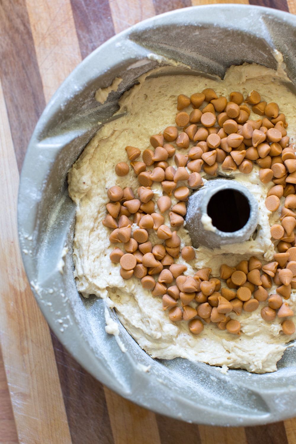 hidden butterscotch chips in the One Bourbon, One Scotch, One Beer Bundt Cake