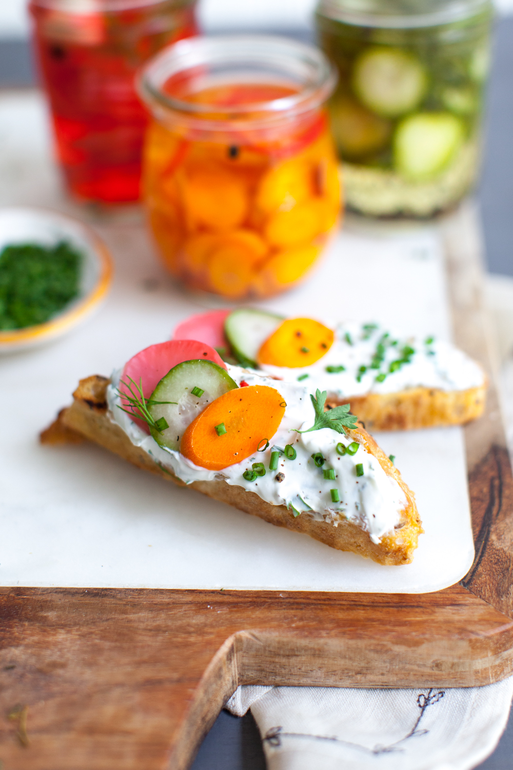 The most Toast with Herbed Skyr and Quick Pickles!