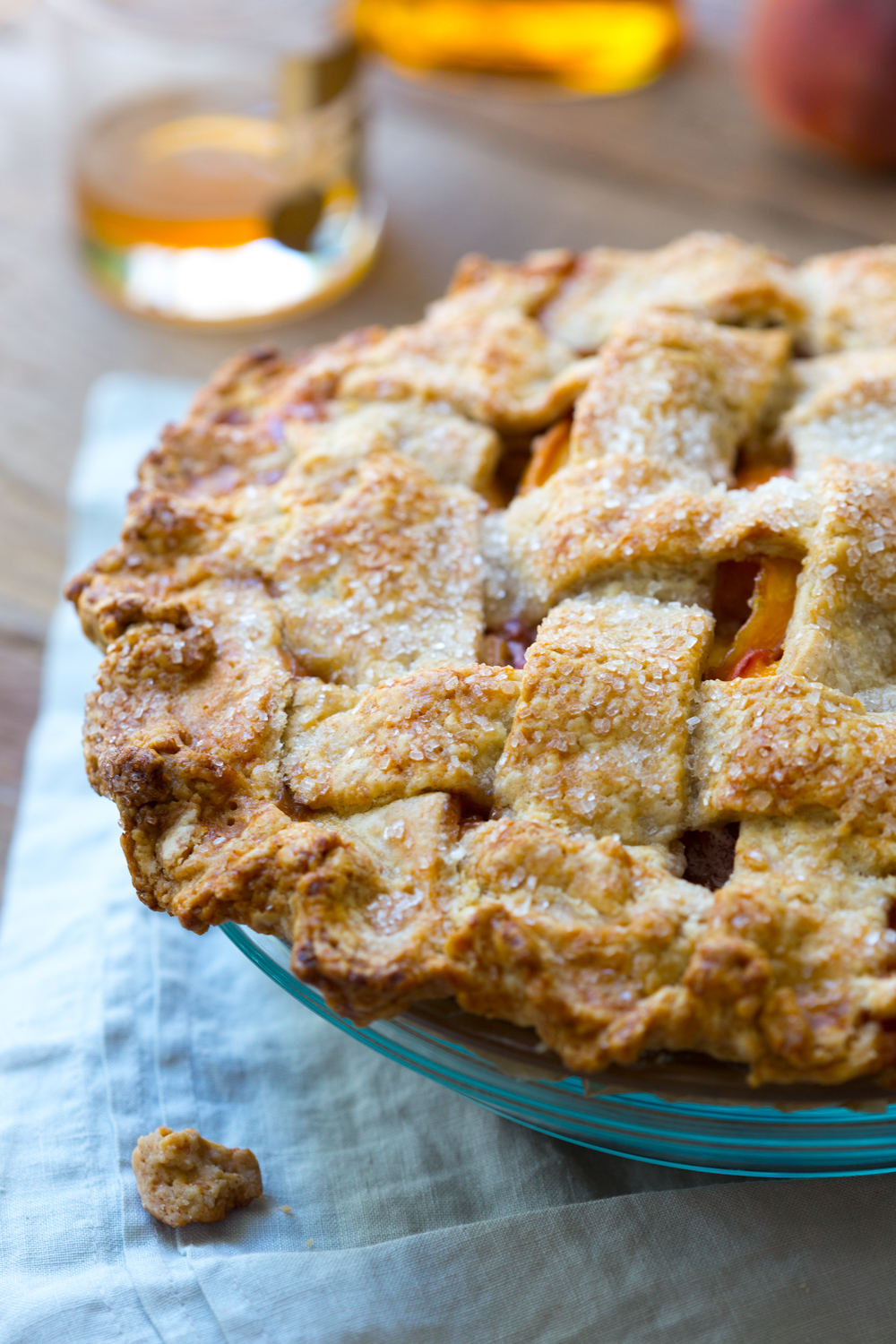 close up rye pie dough baked up into a tender, flaky, crunchy rich crust.