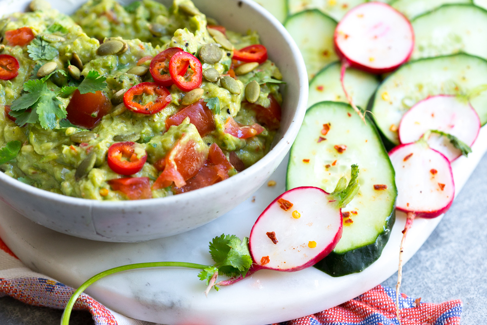 Guacamole with Spicy Cucumbers and Radishes is everything.