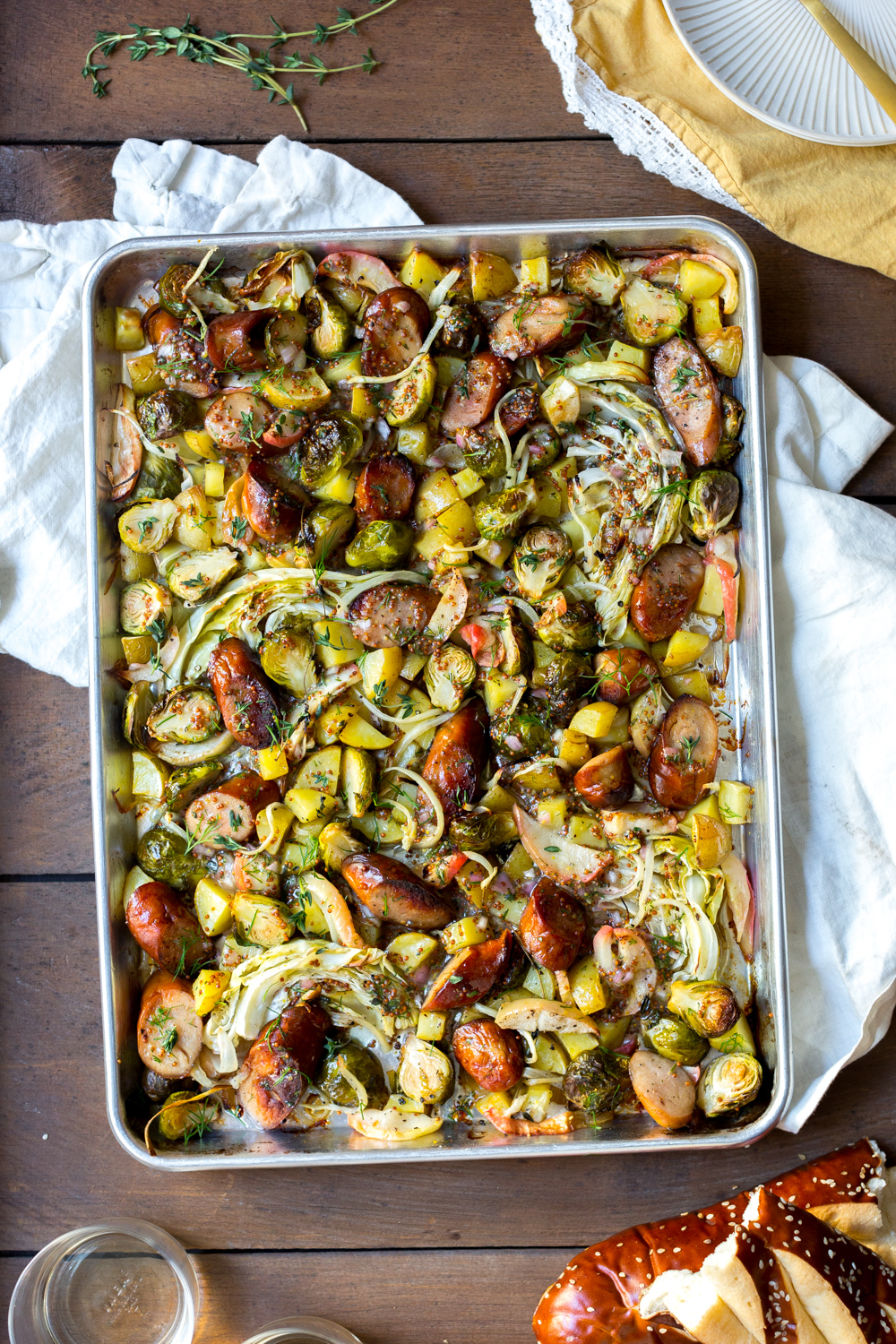 Sausage Apple & Fall Veggie Sheet Pan Dinner all roasted up and ready to go!
